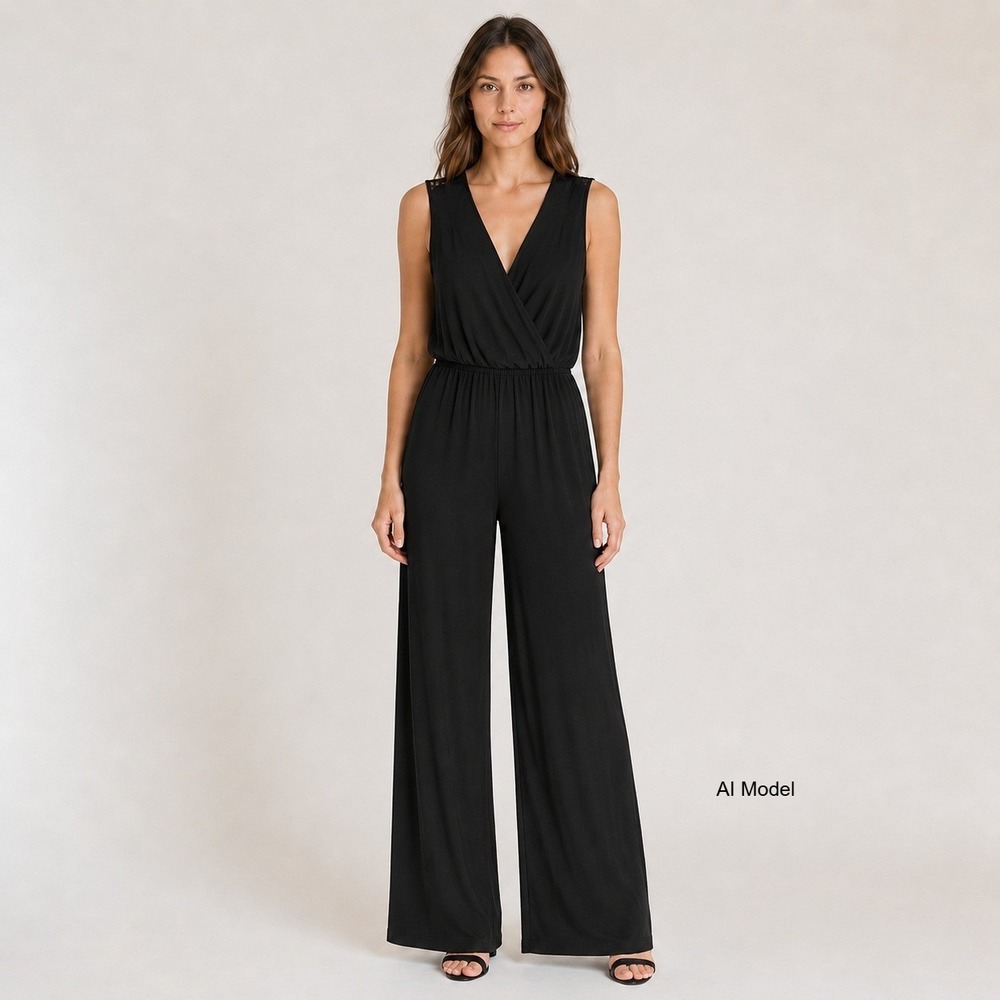 New Wide Leg Jumpsuit Womens Medium Lace Back V Neck Romantic Goth Cocktail